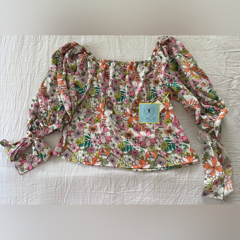 CeCe Multicolor Floral Off-Shoulder Blouse